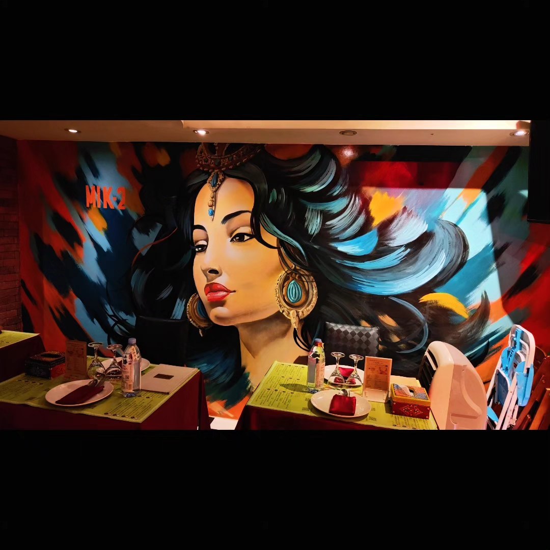 印度風餐廳壁畫藝術，展現台灣多元文化商業空間的異國風情設計