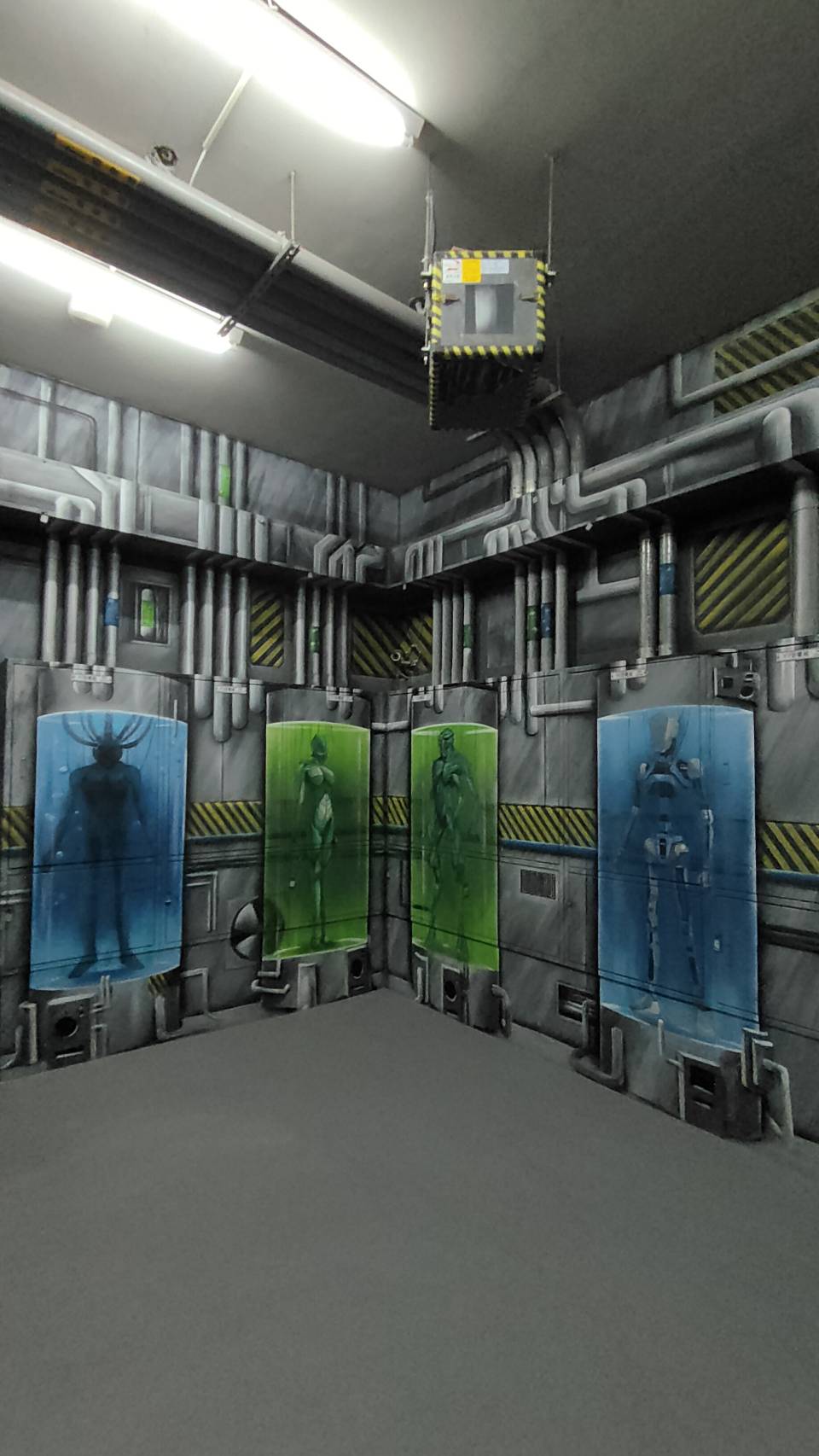 賽博朋克風格實驗室壁畫，展現未來科技美學的商業空間藝術設計